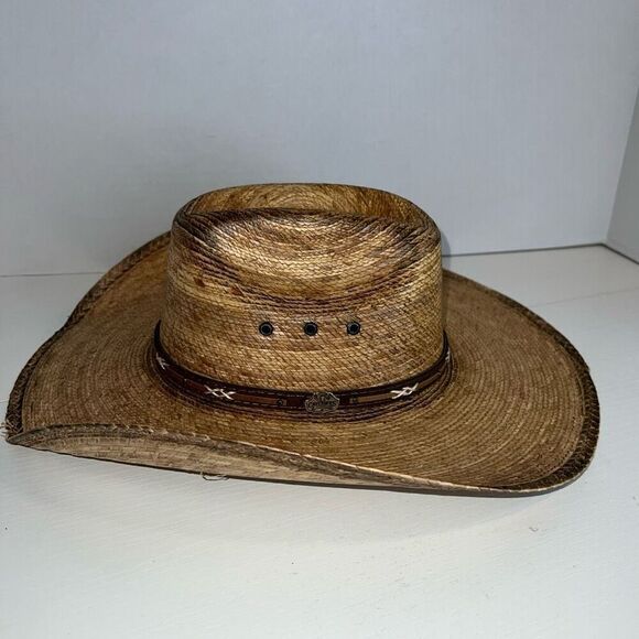Cavenders Ranch Collection Western Hat Mens Tan Straw Leather Trim OSFM Cowboy - Picture 4 of 10